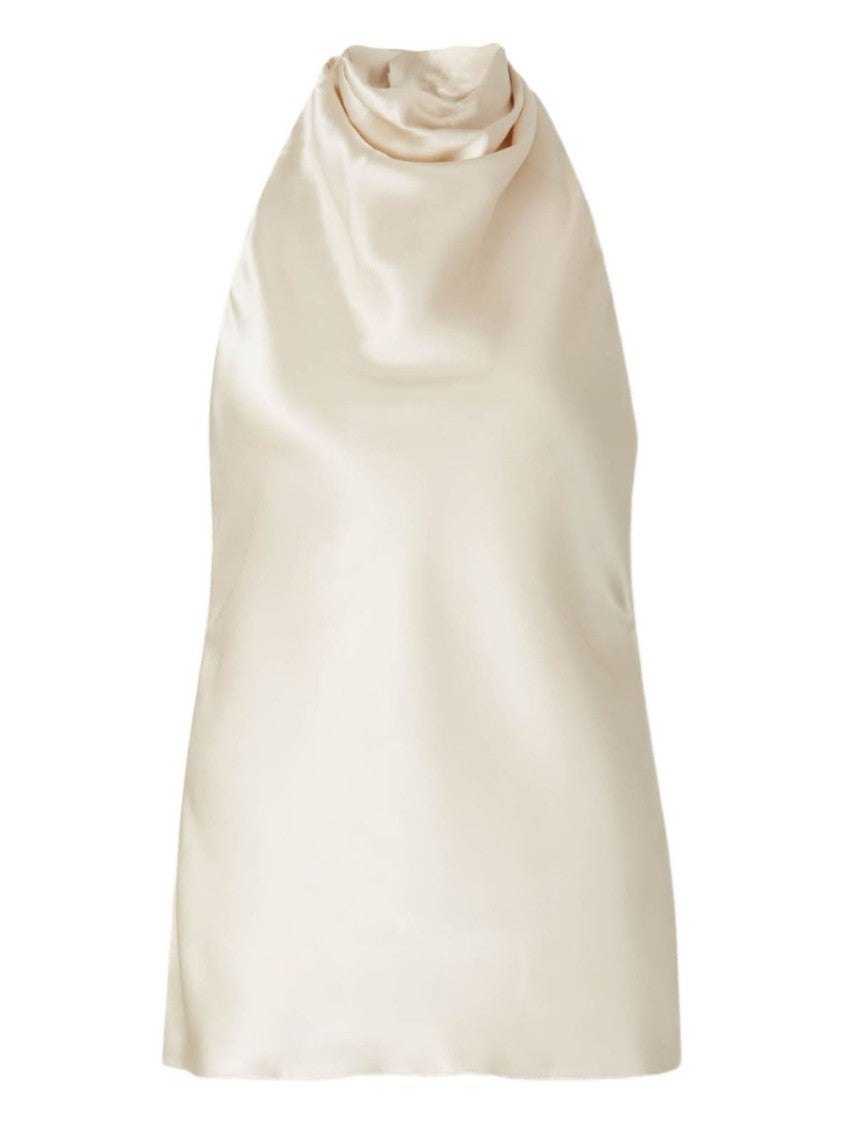 Balmain Beige Cowl Neck Halter Satin Top