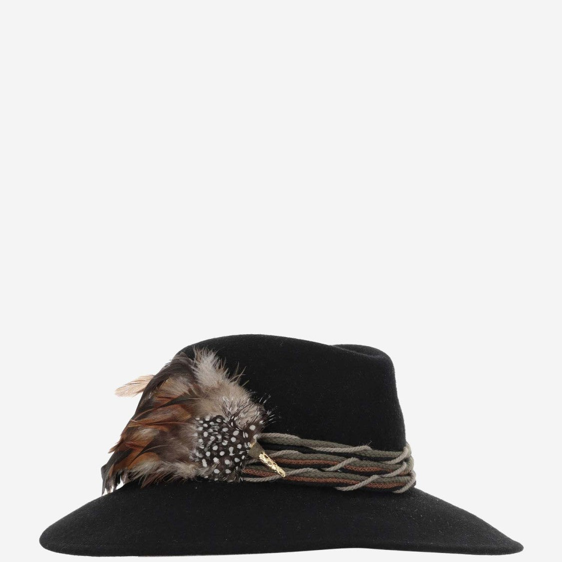 Alexia Alvarez De Toledo Wide Brim Wool Hat With Feather Detail And Rope Strap