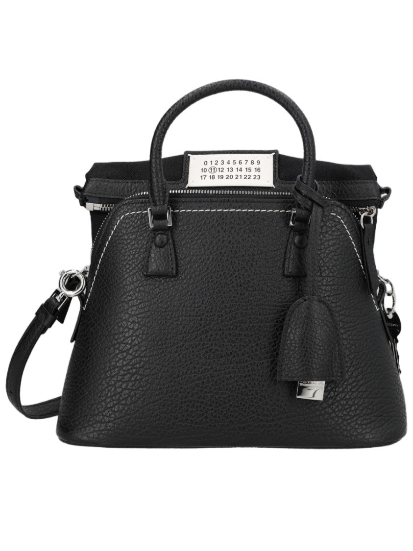 Maison Margiela Black Textured Leather Metallic Accent Shoulder Bag