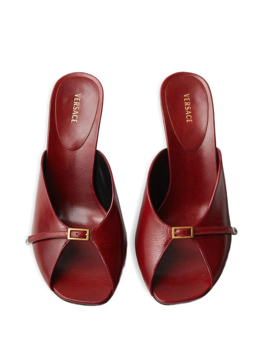 Versace Pointed Toe Sandals With Metallic Gold Accent