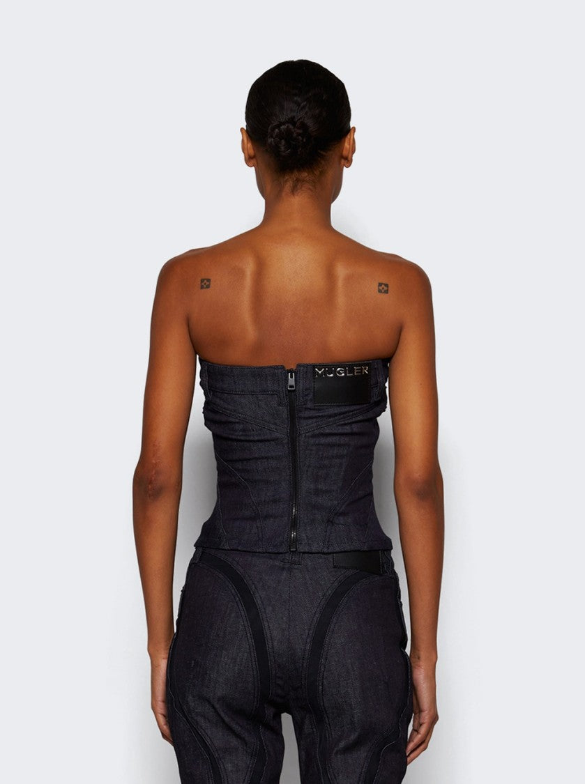 Mugler Spiral Bustier Top Raw Blue
