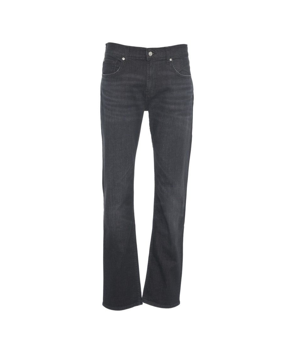 7 For All Mankind Slightly Faded Black Straight-Leg Jeans