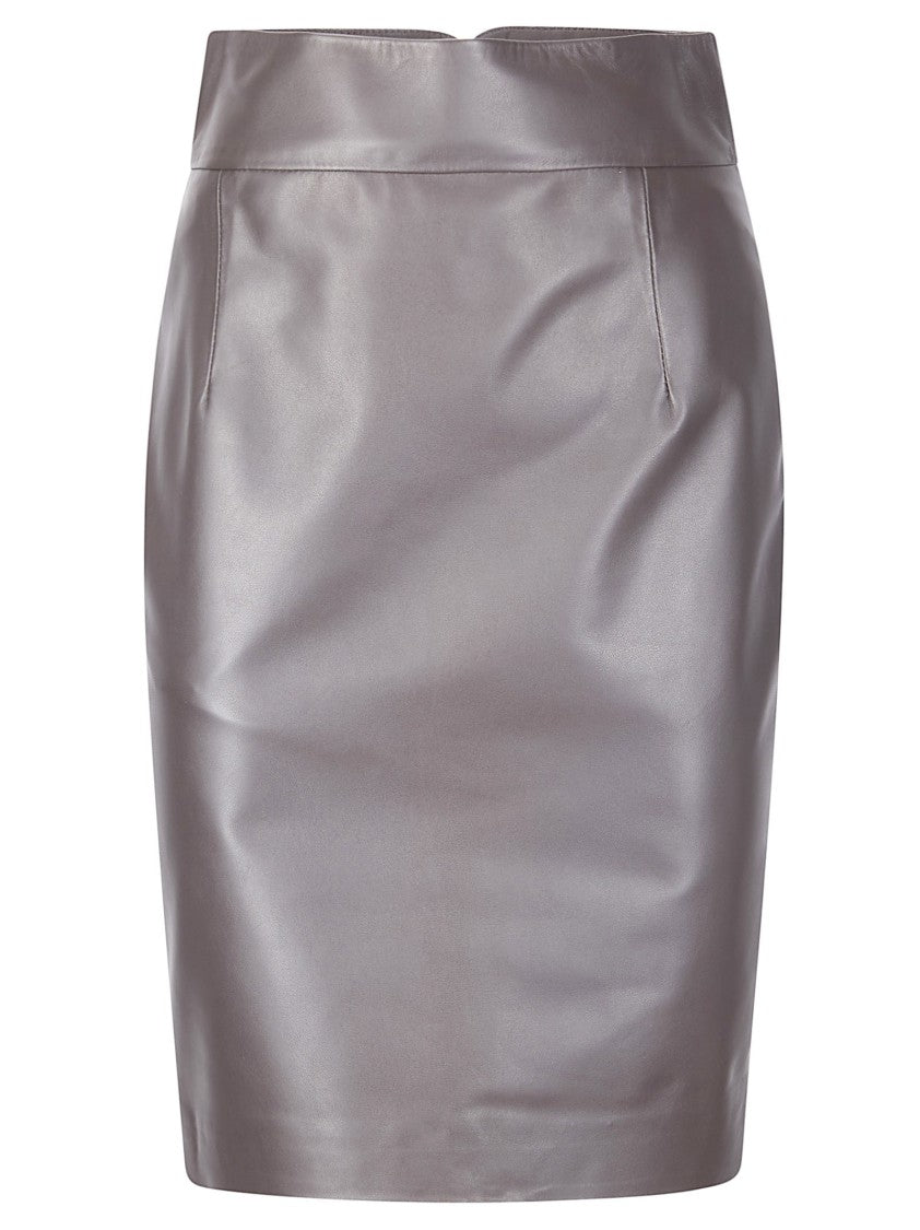 Tagliatore Black Leather Pencil Skirt