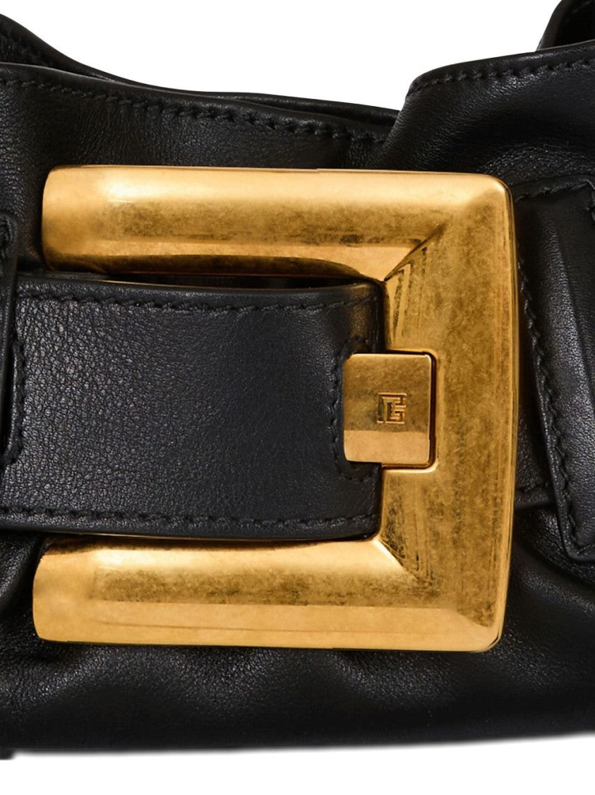 Balmain Black Gathered Gold Buckle Chain Bag