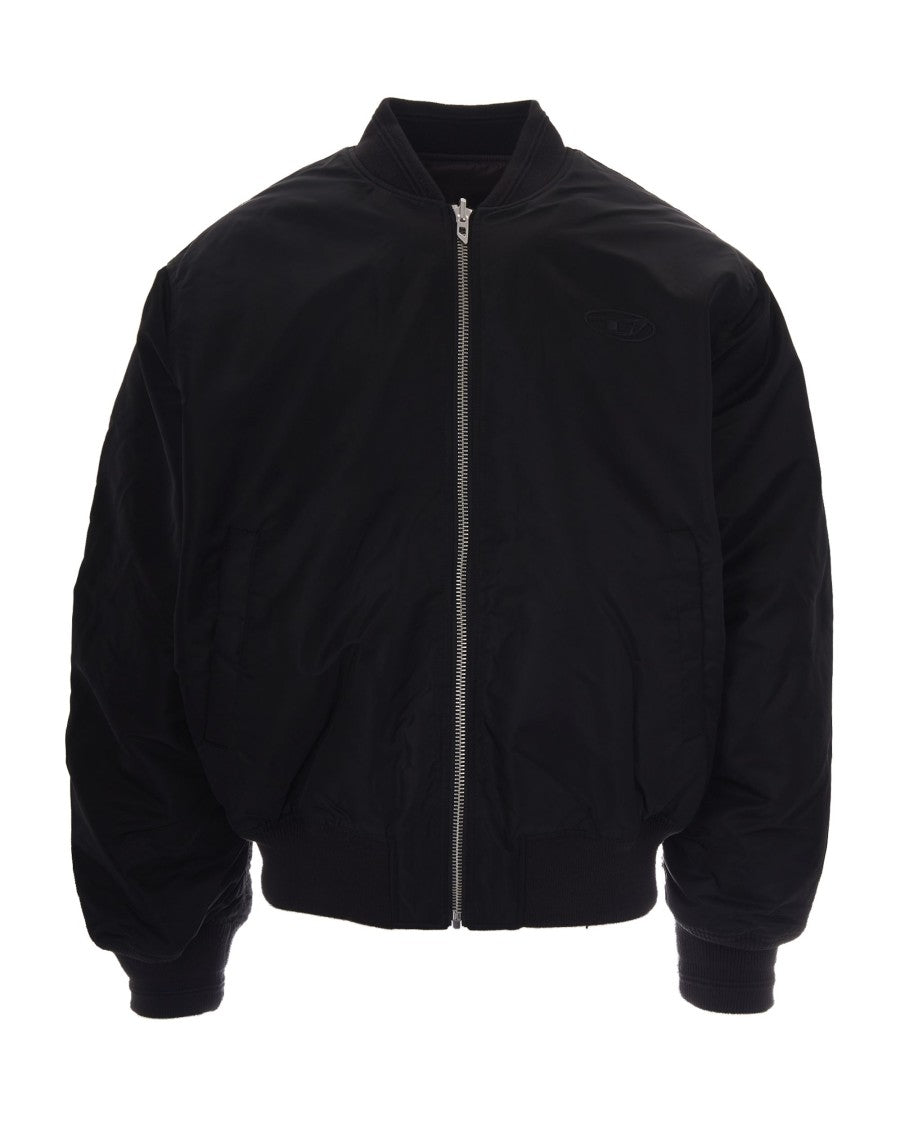 Diesel Reversible Bomber Jacket With Ribbed Trims And Oversized Emblem