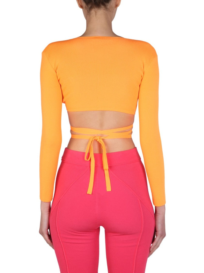 Msgm Cropped Top With Wide V-Neck