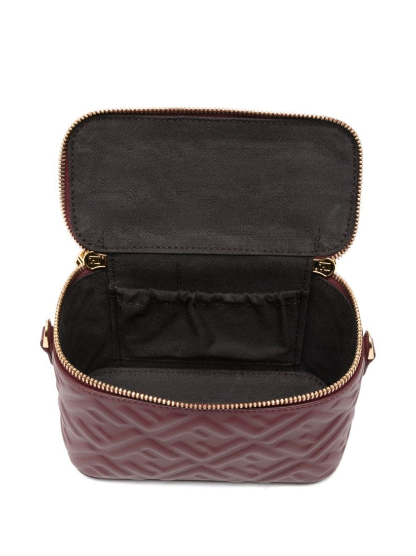 Fendi Compact Quilted Burgundy Mini-Bag With Gold-Tone Hardware