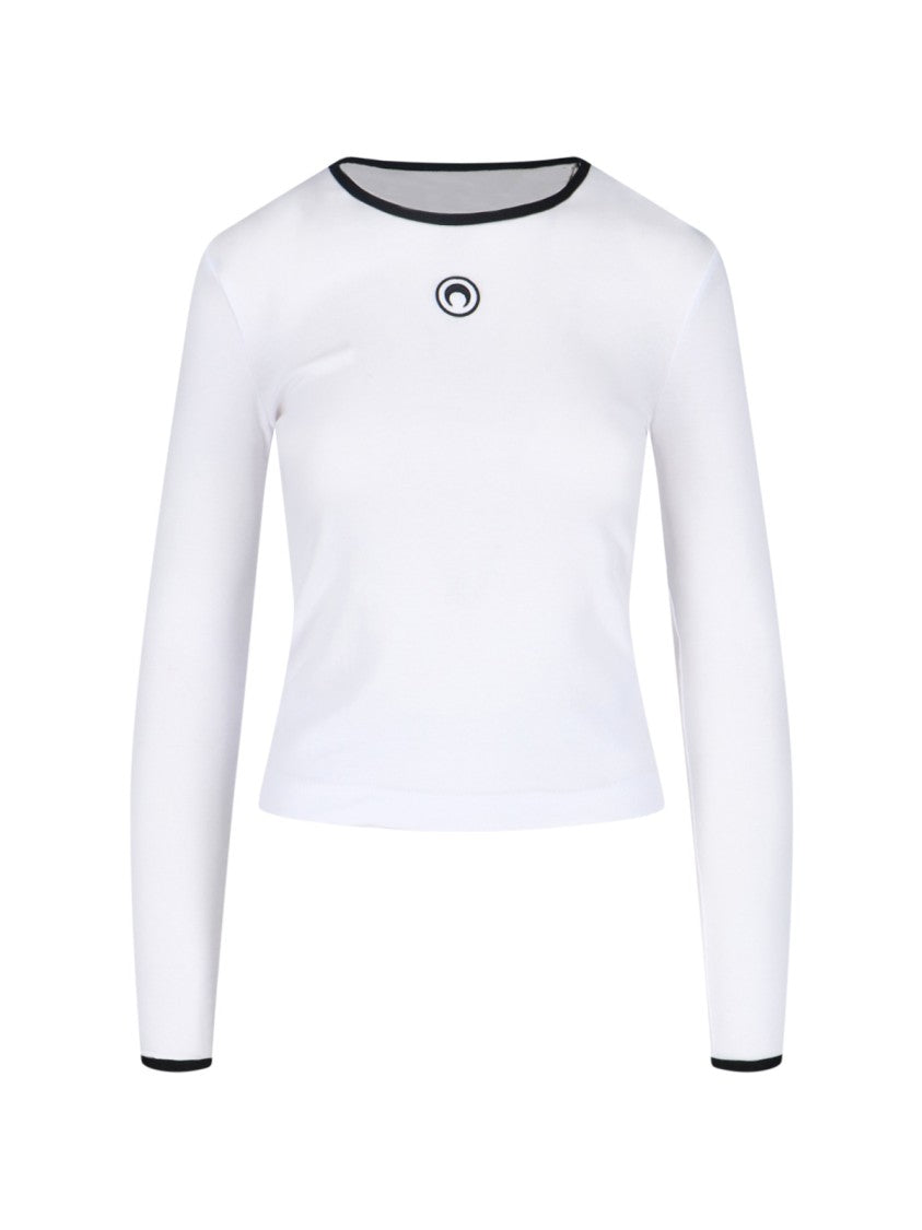 Marine Serre Cropped Fitted T-Shirt With Contrast Trim