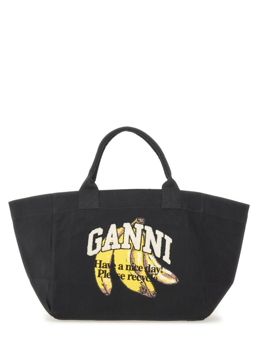 Ganni Banana Print Xxl Tote Bag With Spacious Interior
