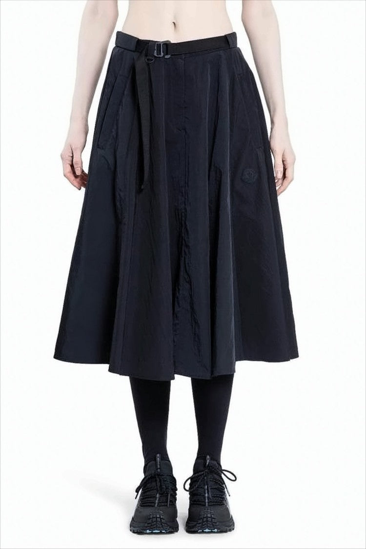 Moncler Flared Midi Skirt With Belted Waist And Side Pockets