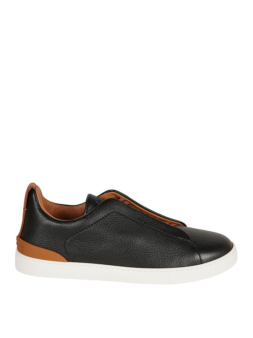 Zegna Midnight Blue Calf Leather Slip-On Sneakers With Pull-Tab And Rubber Sole