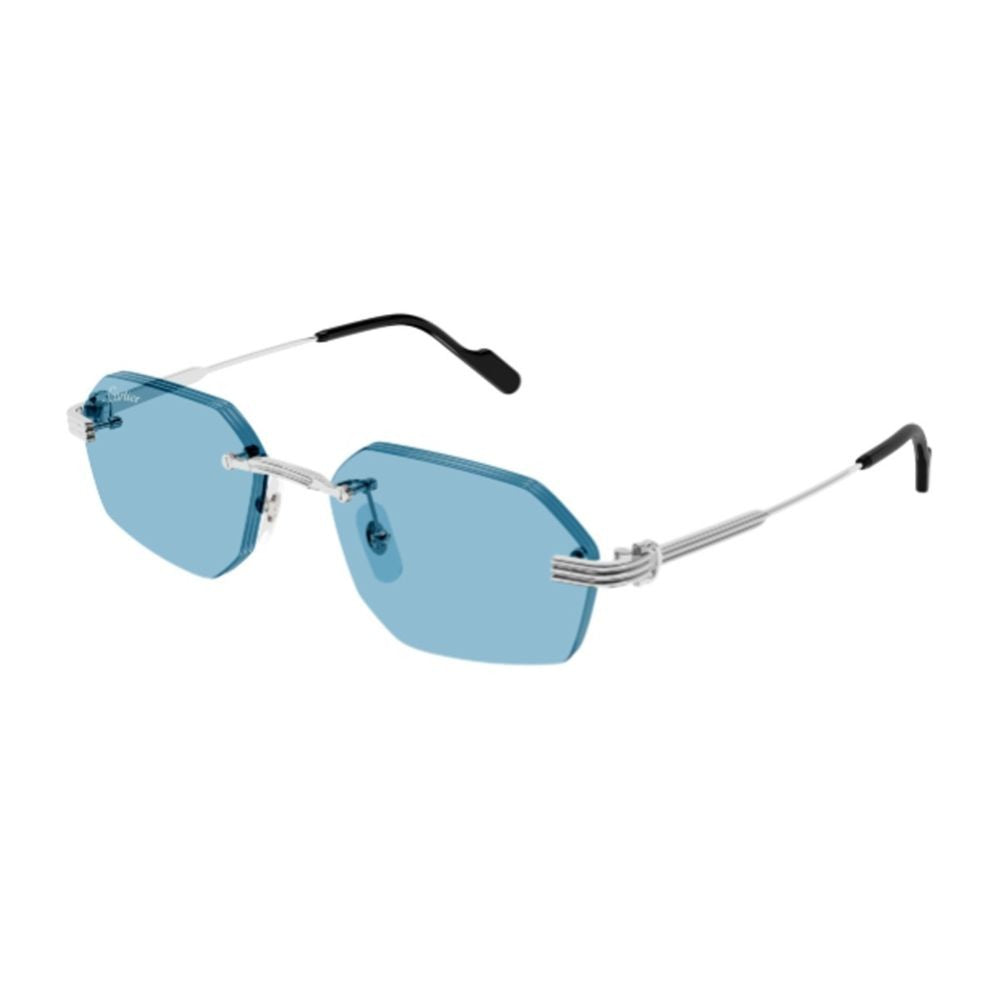 Cartier Rimless Geometric Sunglasses With Light Blue Lenses