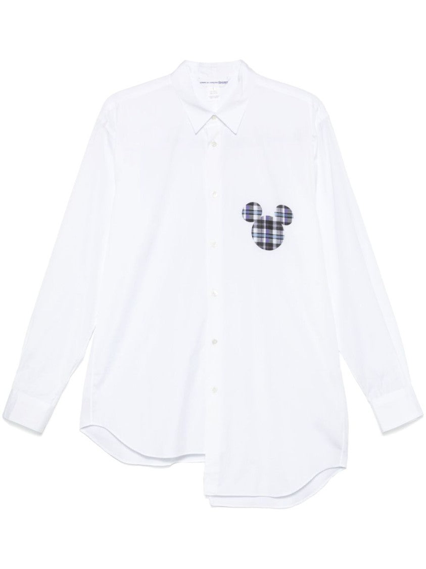 Comme Des Garçons Classic White Shirt With Plaid Mickey Mouse Patch