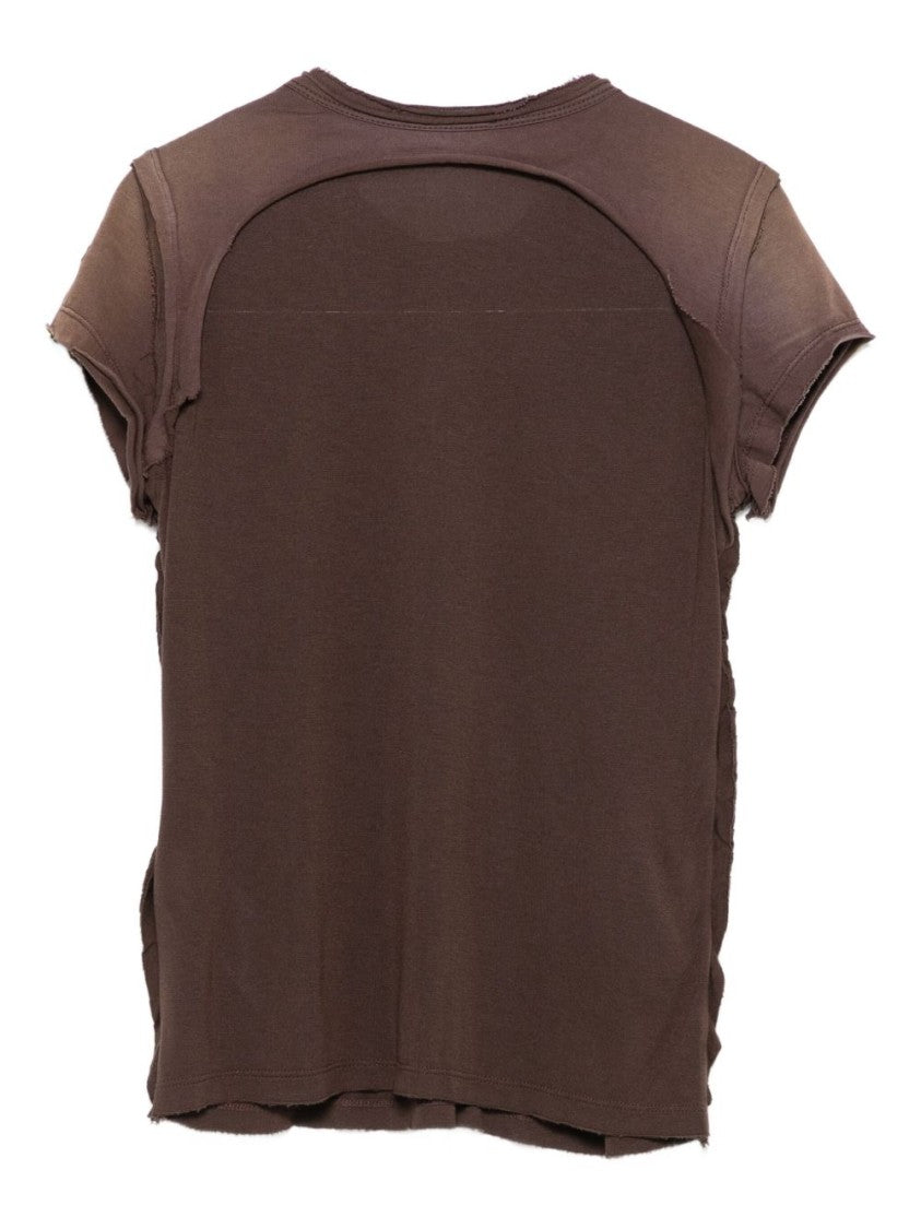 Diesel Layered Brown Viscose T-Shirt With Asymmetrical Neckline
