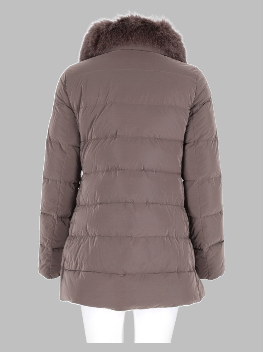 Moorer Brown Quilted Fur Collar Polyamide-Blend Trench Coat