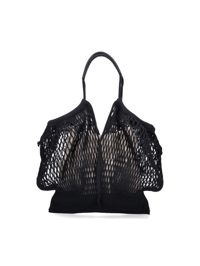 Hereu Black Open Mesh Leather Accent Tote