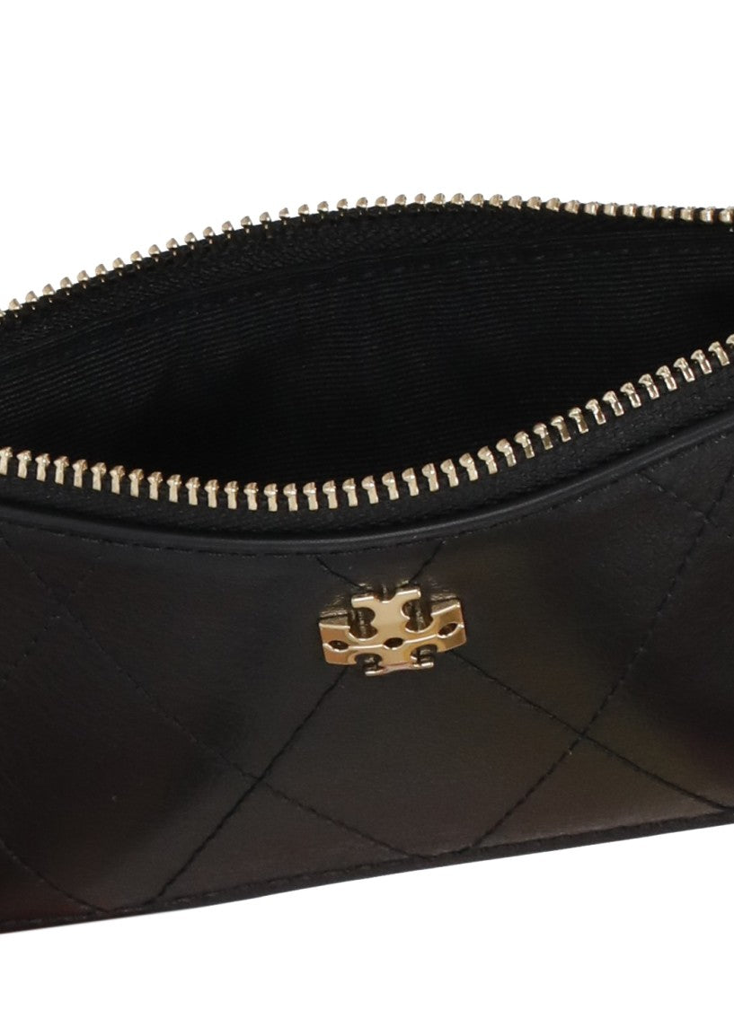 Tory Burch Black Quilted Leather Gold Logo Card Holder