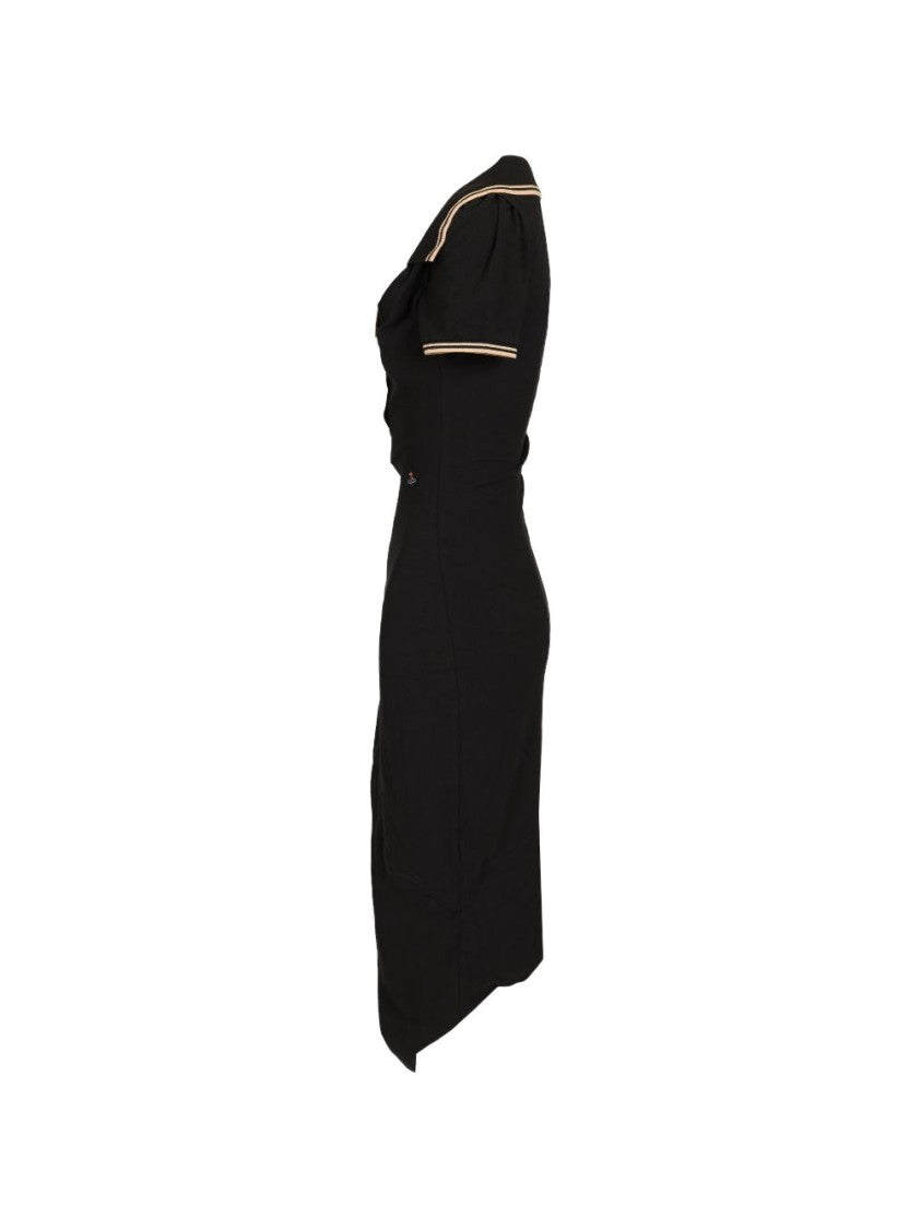 Vivienne Westwood Fitted Black Midi Dress With Ruched Detail And Contrasting Collar