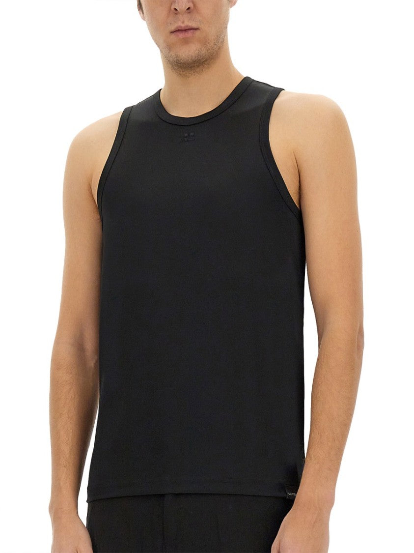 Courrèges Fitted Black Tank Top With Rounded Neckline
