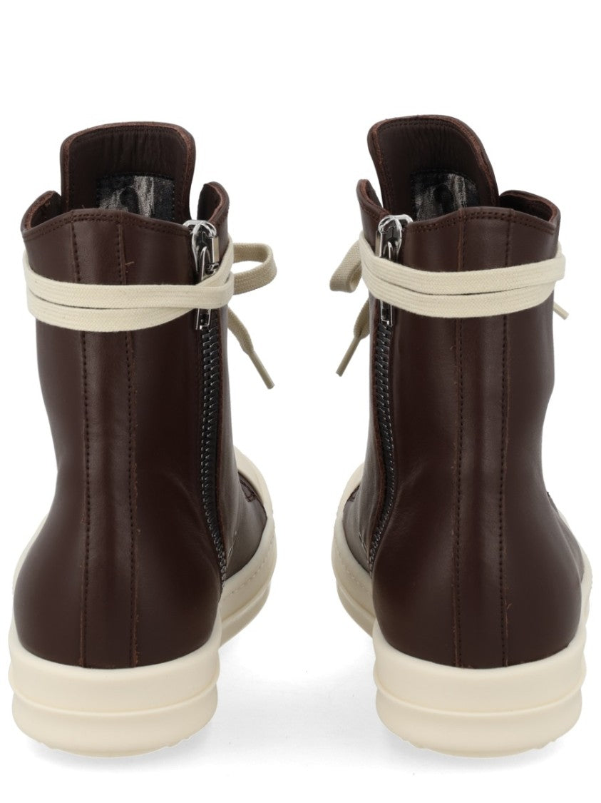 Rick Owens Brown High-Top White Sole Sneakers