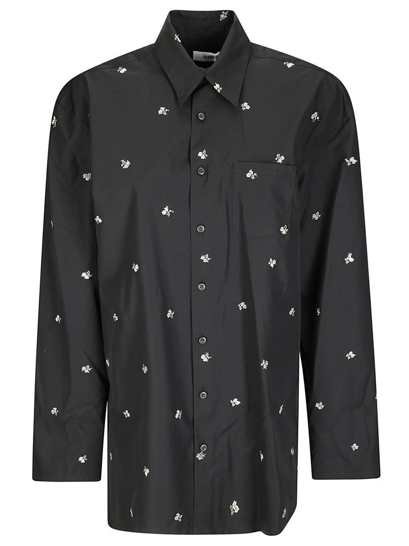Rier Long-Sleeved Cotton Shirt With Floral Embroidery