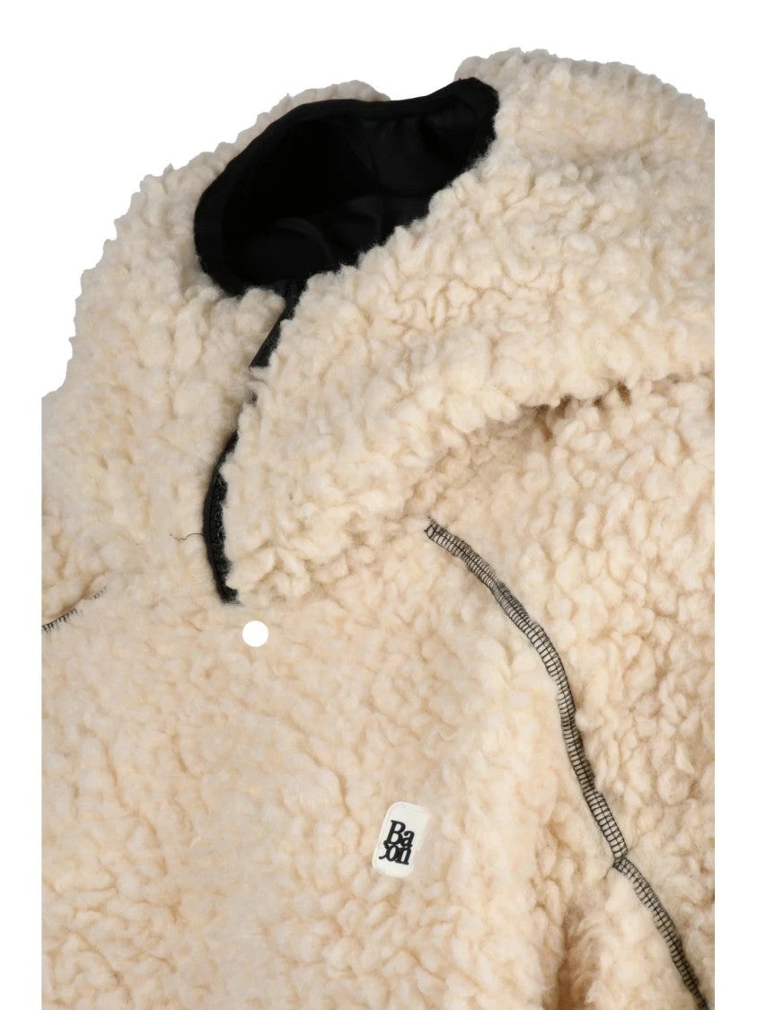 Bacon Cropped Cream Fleece Sweatshirt With Textured Fabric And Hood