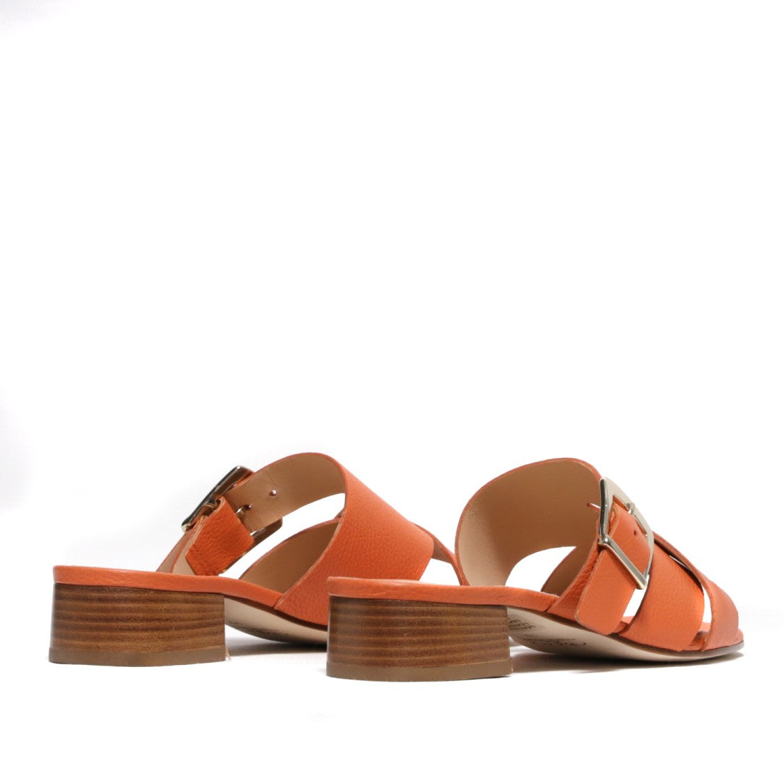 La Sellerie Orange Leather Slipper With Cross And Golden Buckle