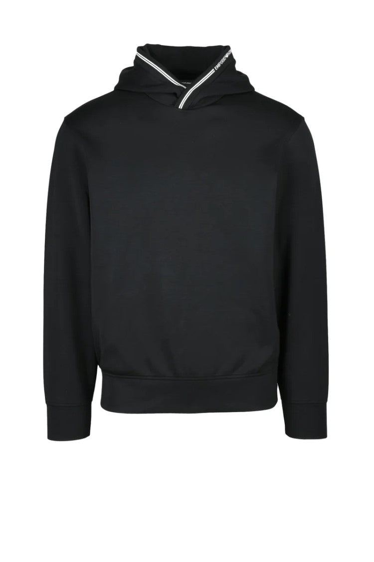 Emporio Armani Black Hooded Neoprene Effect Sweatshirt