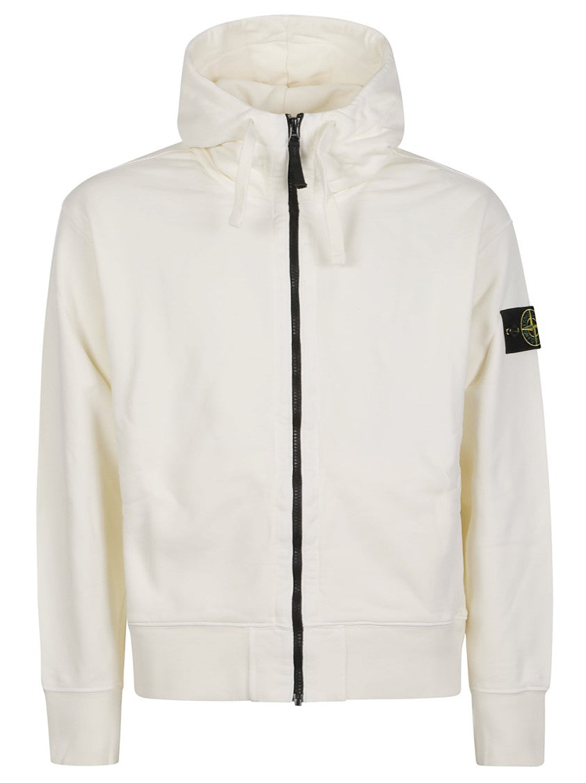 Stone Island Minimalist White Full-Zip Hooded Sweatshirt