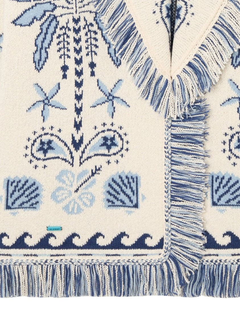 Alanui Echoes Of The Islan Cardigan With Intricate Blue Patterns