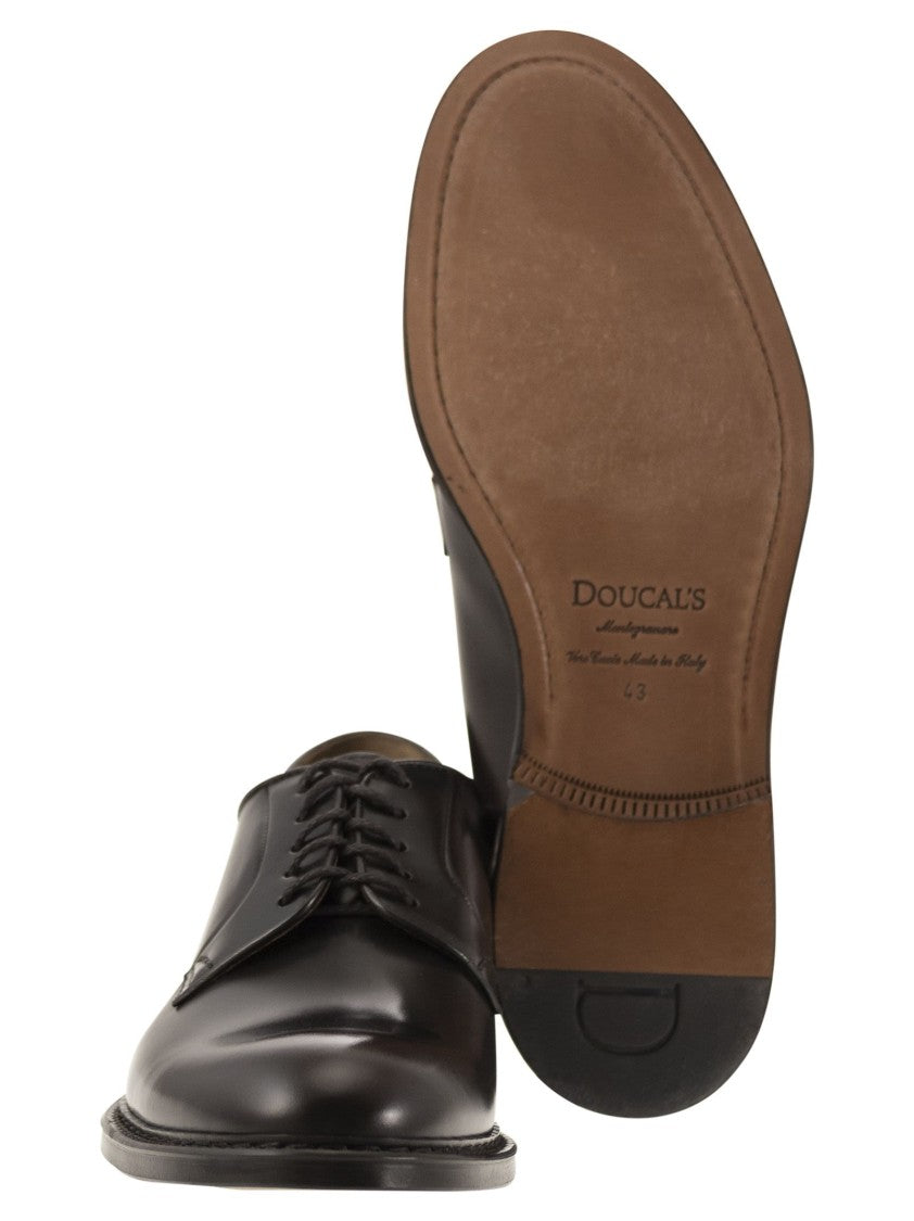 Doucal's Black Smooth Calfskin Derby Shoes