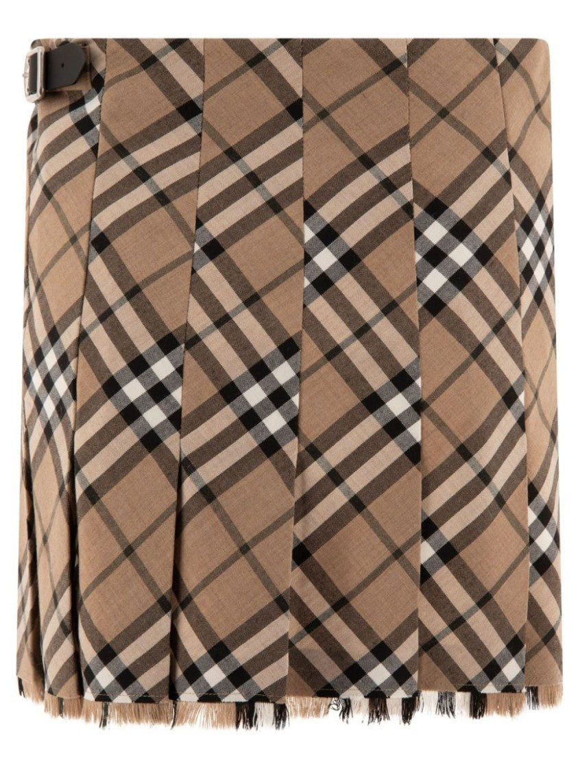 Burberry Plaid Skirt With Structured Silhouette And Belt Detail