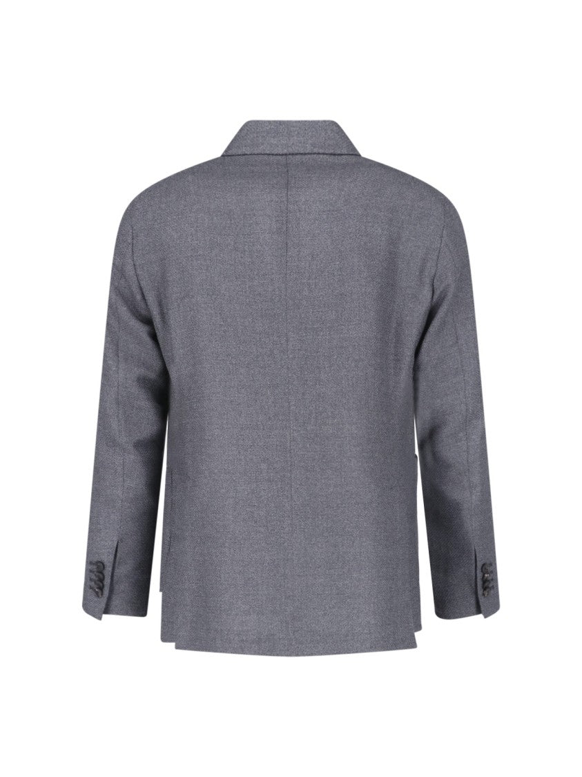 Tagliatore Double-Breasted Grey Virgin Wool Blazer With Peak Lapel