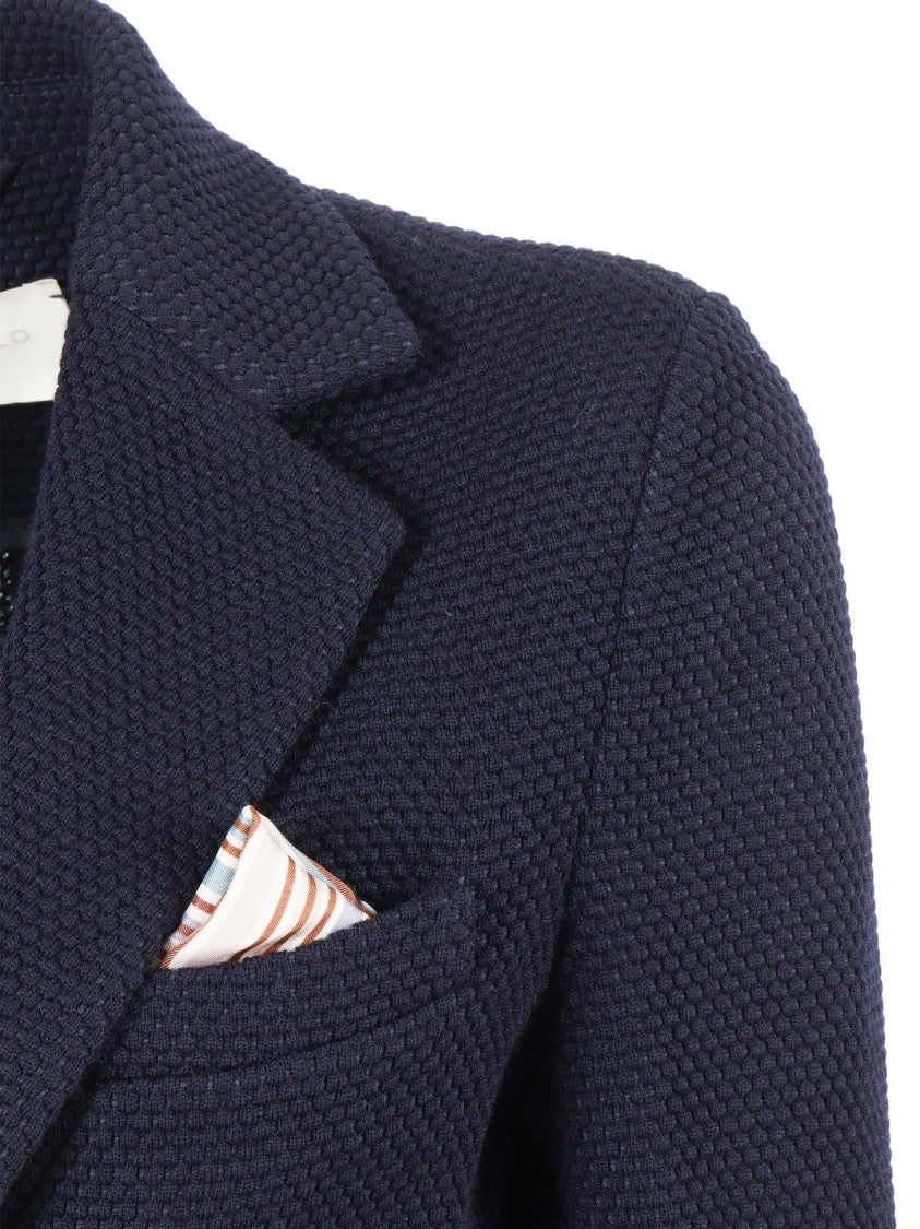 Circolo 1901 Textured Slim Fit Jacket With Classic Lapel And Contrasting Pocket Square