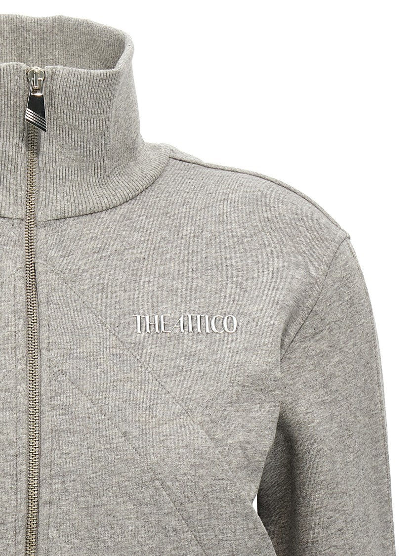 The Attico Cropped Grey Sweatshirt With Embossed Logo