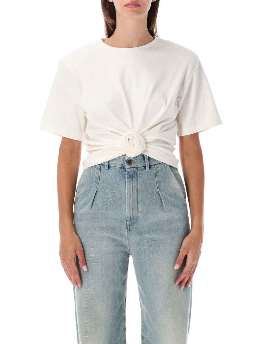 Magda Butrym Ribbed Short-Sleeved Top With Front Knot And Draped Effect