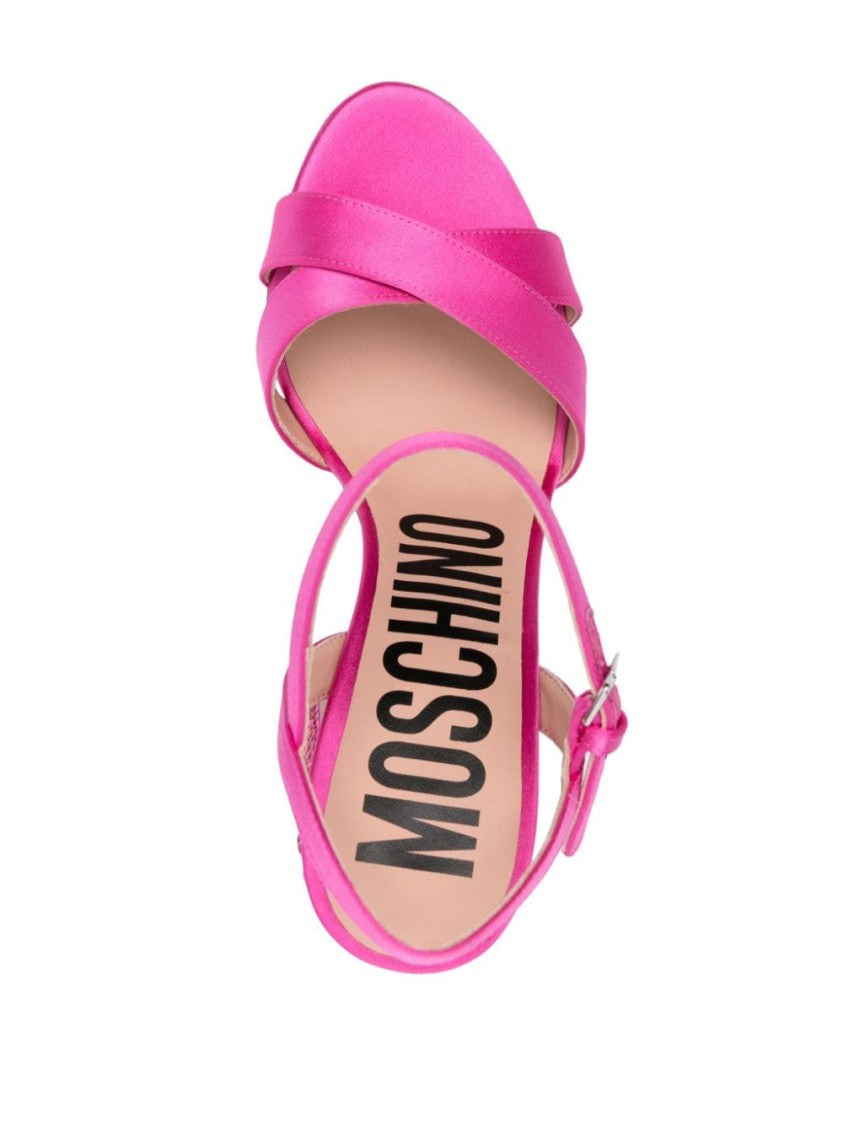 Moschino Fuchsia Satin Finish Cross-Strap Sandals