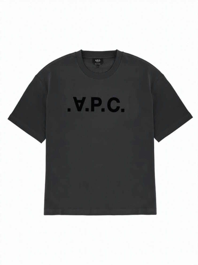 A.P.C. Oversized Boxy Black T-Shirt With Velvet Logo Print