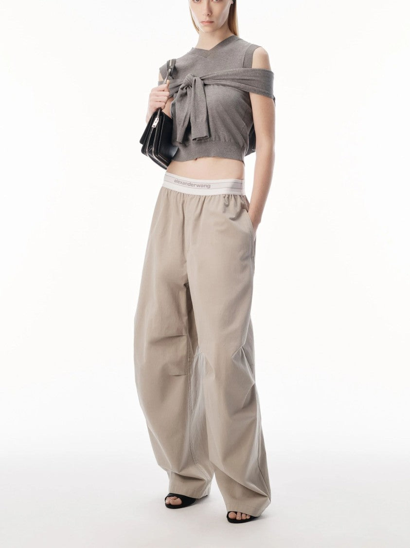 Alexander Wang Grey Wide-Leg Pleated Cotton Pants