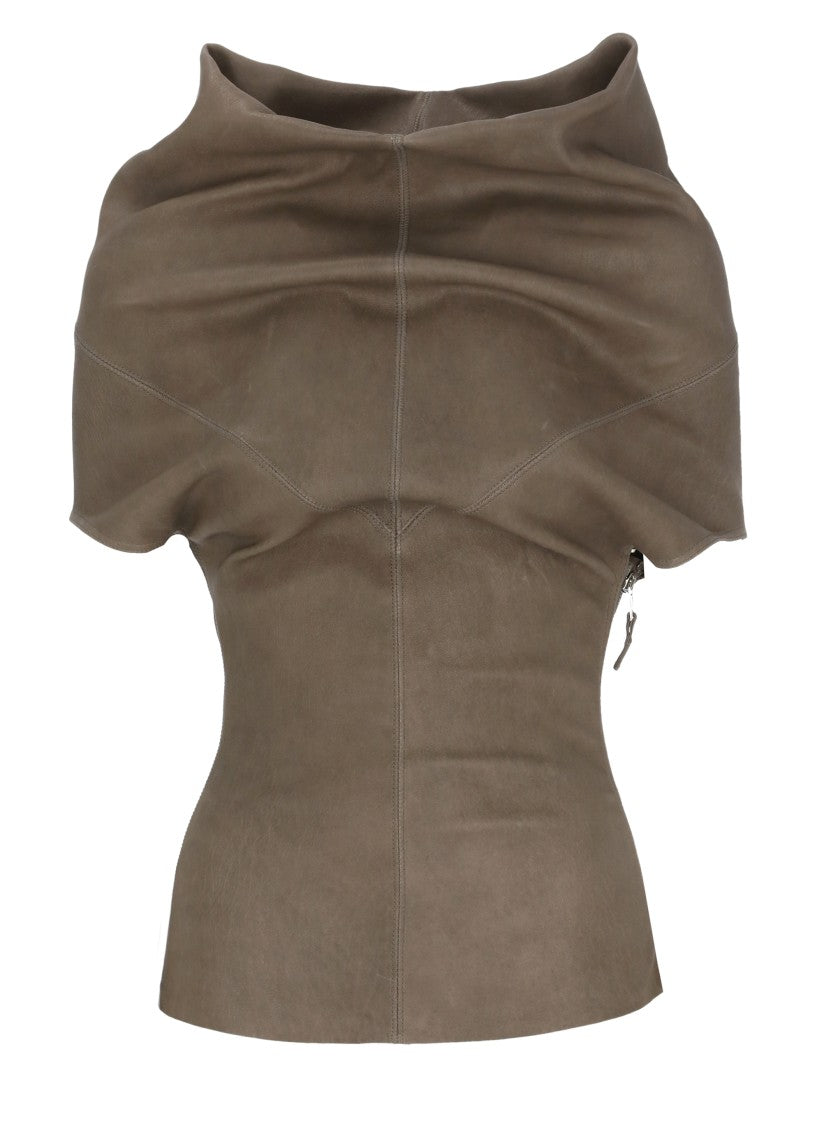 Rick Owens Brown High Neck Shroud Top