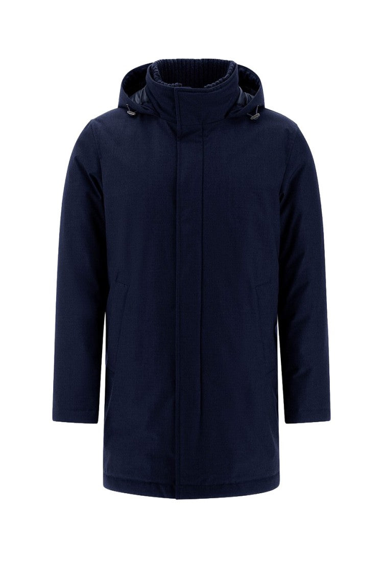 Herno Navy Polyester-Viscose Blend Hooded Parka Jacket