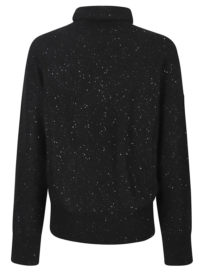 Fabiana Filippi Black Turtleneck Wool-Blend Textured Sweater