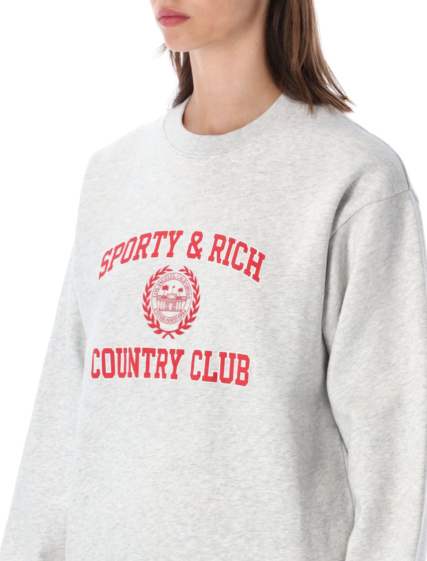 Sporty And Rich Varisity Light Grey Red Emblem Sweatshirt