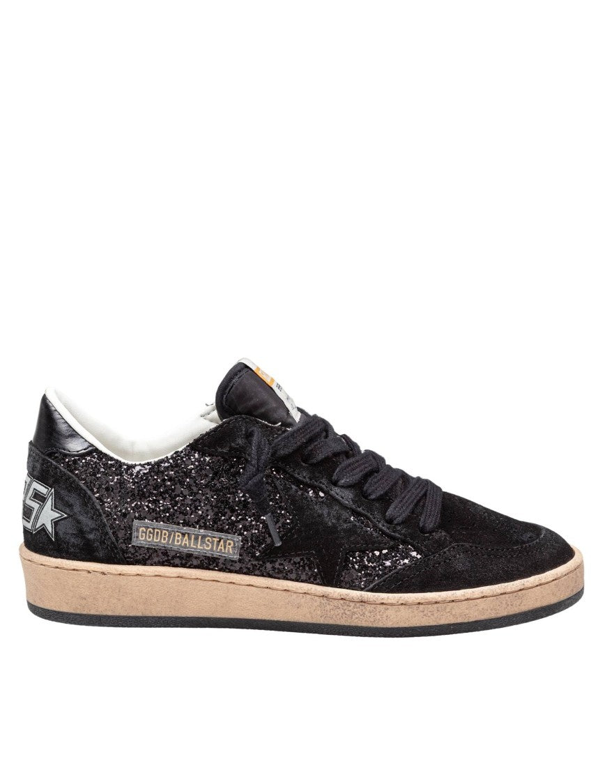 Golden Goose Ballstar In Suede And Glitter Color Black Sneakers