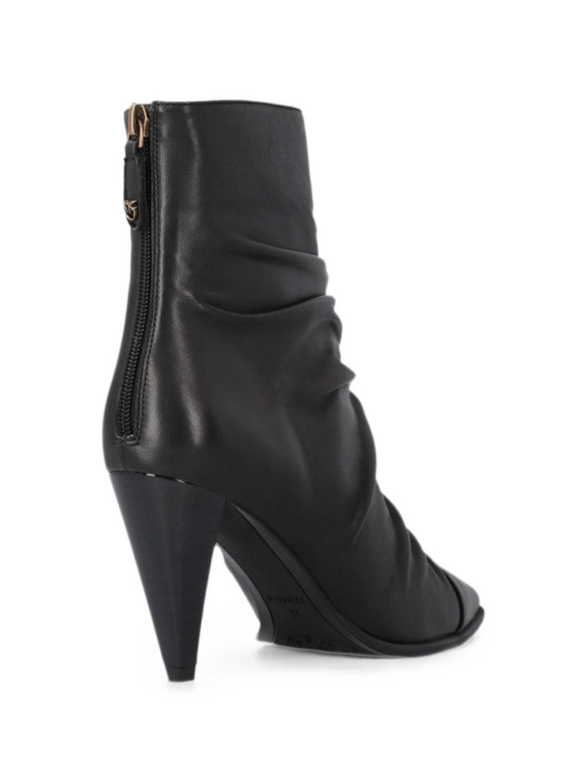 Pinko Ruched Leather Pointed-Toe Ankle Boots