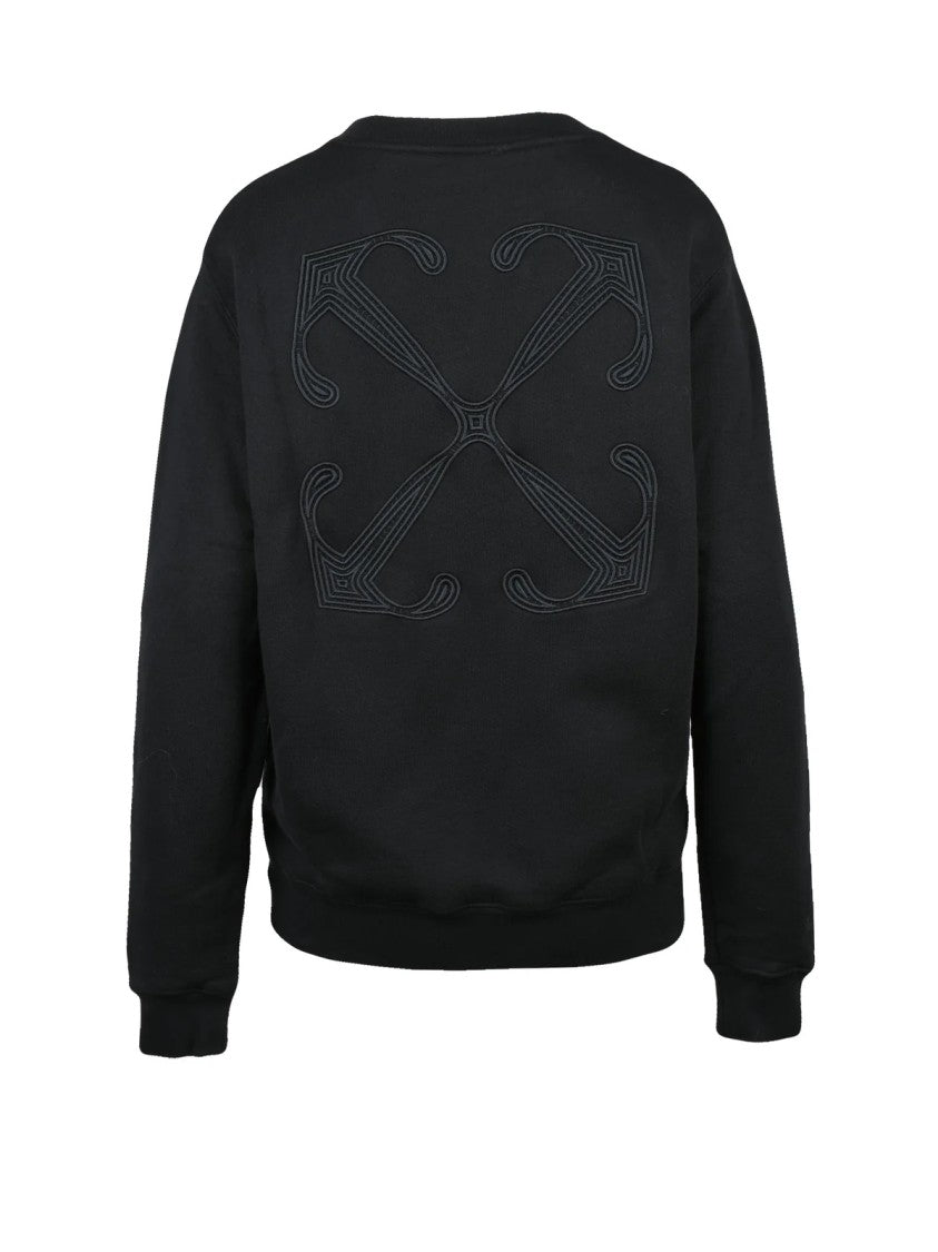Off-White Cotton Black Crewneck Sweatshirt With Tonal Graphic