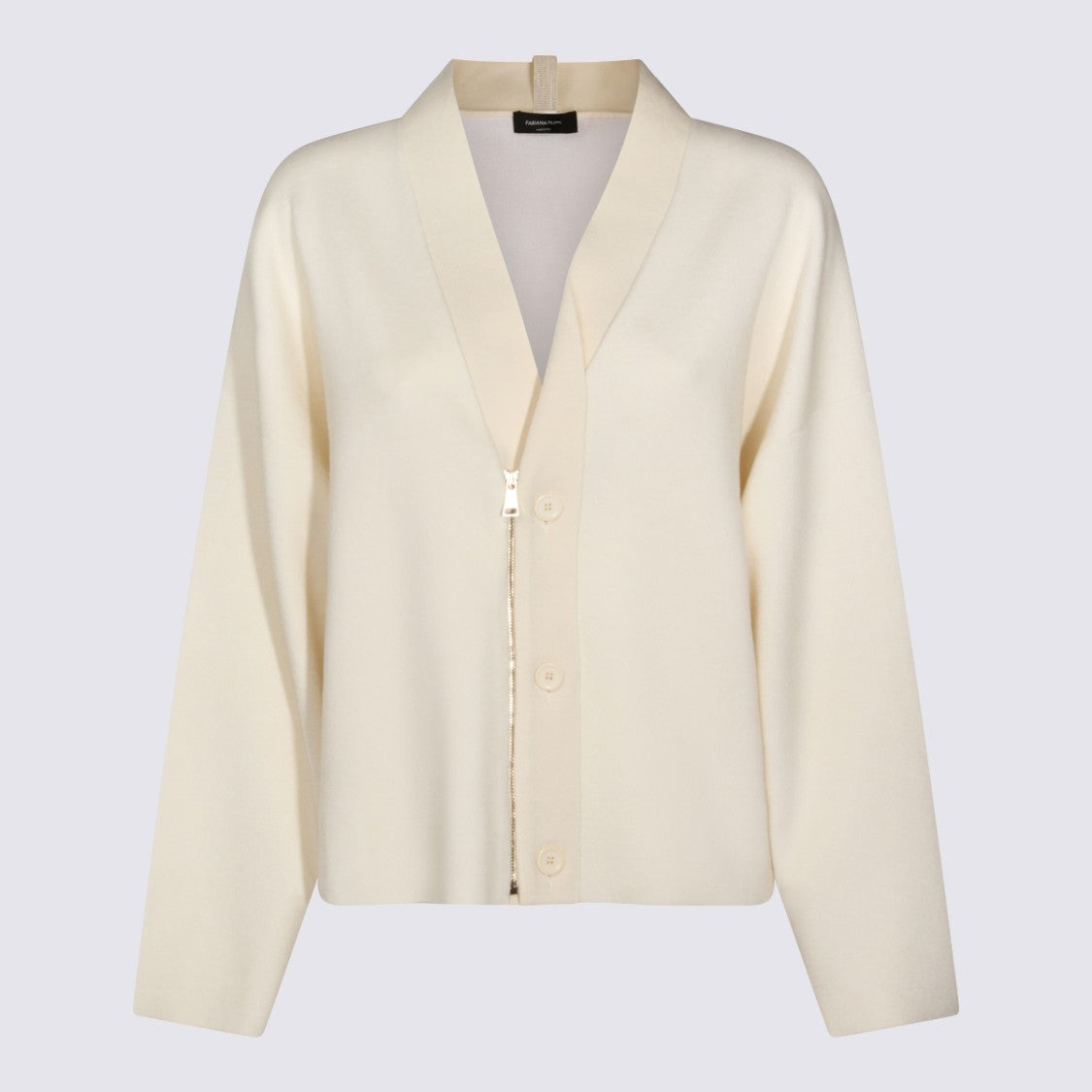 Fabiana Filippi White V-Neck Buttoned Knit Top