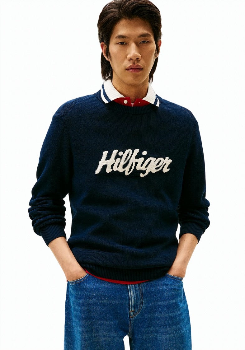 Tommy Hilfiger Blue Graphic Cotton Crewneck Sweater