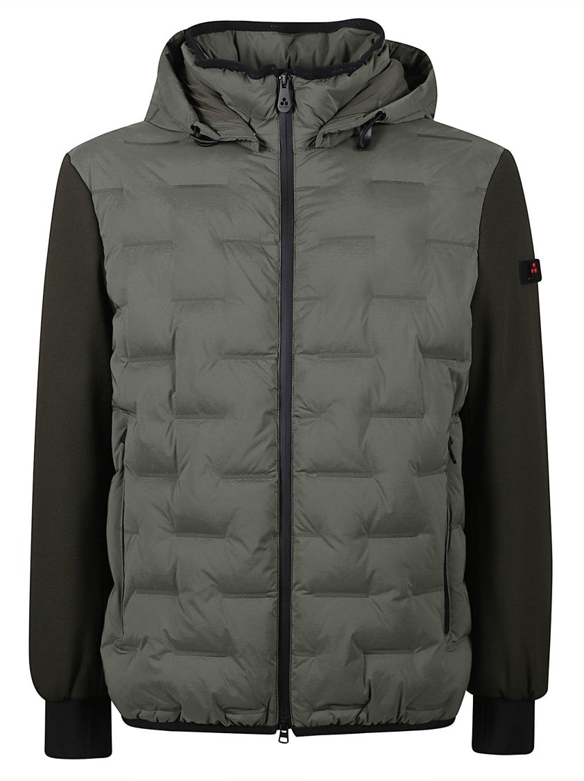 Peuterey Quilted Green Hooded Jacket With Contrasting Sleeves