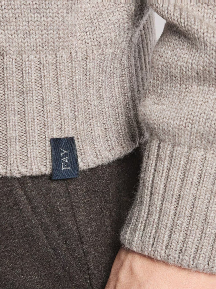 Fay Ribbed Turtleneck Sweater With Button Closure And Suede Accents